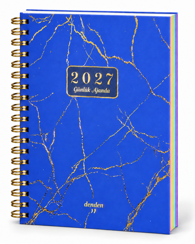 DENDEN 2027 YALDIZ SERİ LACİVERT MERMER GÜNLÜK SPIRALLİ AJANDA 17X24