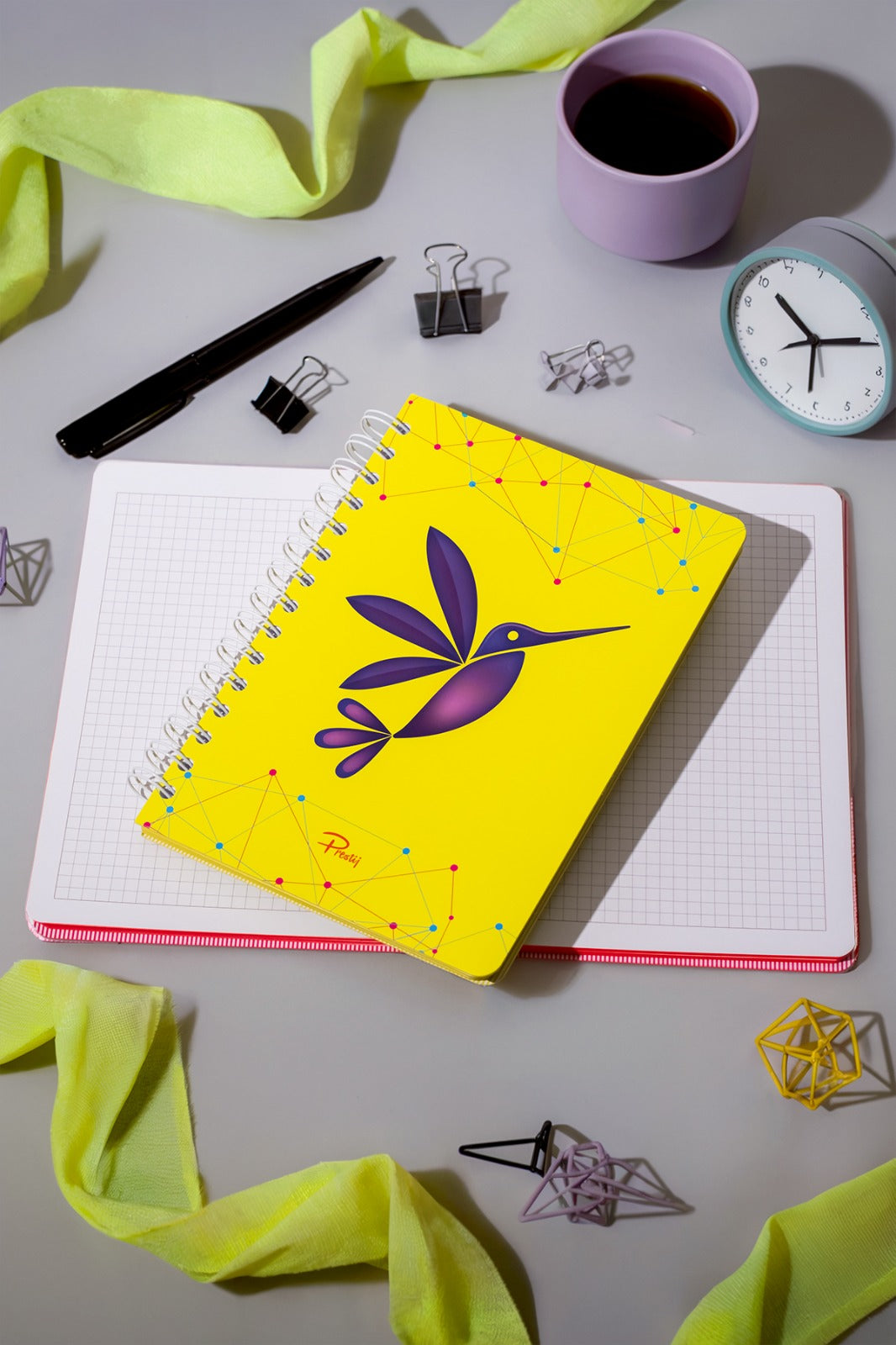 Prestij Hummingbird Neon Sarı Spiralli Kareli Defter - görünüm 2 / 5