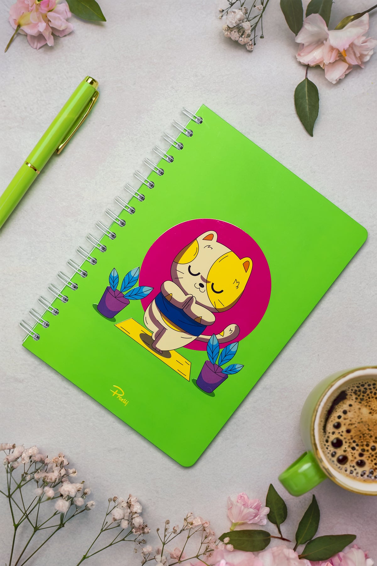 Prestij Meditation Cat Neon Yeşil Kareli Defter 17x24 - görünüm 2 / 5