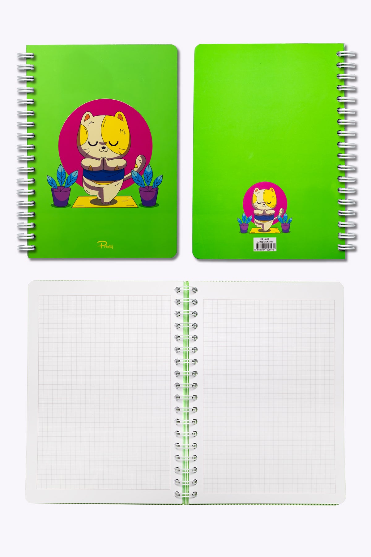 Prestij Meditation Cat Neon Yeşil Kareli Defter 17x24 - görünüm 3 / 5