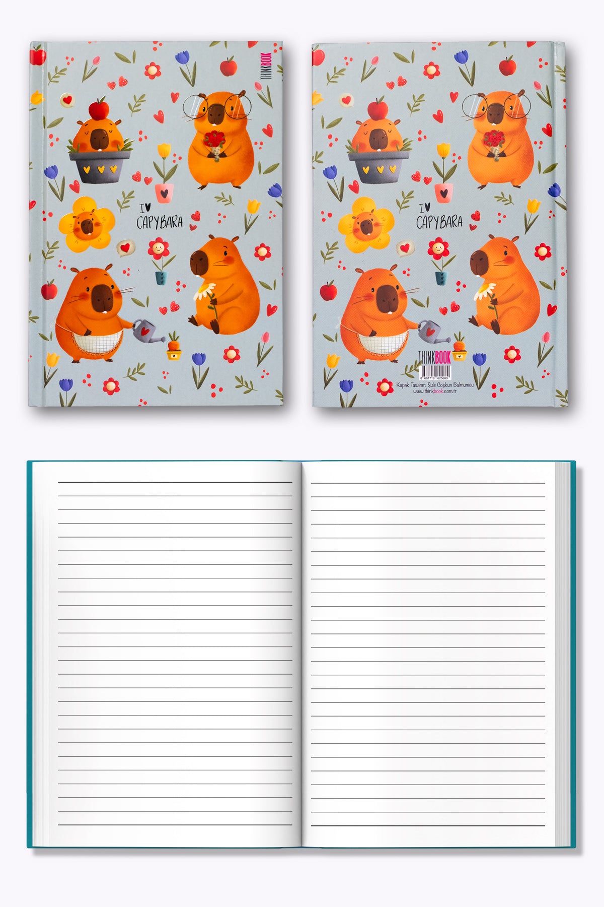Thinkbook Capybara Çiçekler Sert Kapaklı Defter 14x20 - görünüm 3 / 4