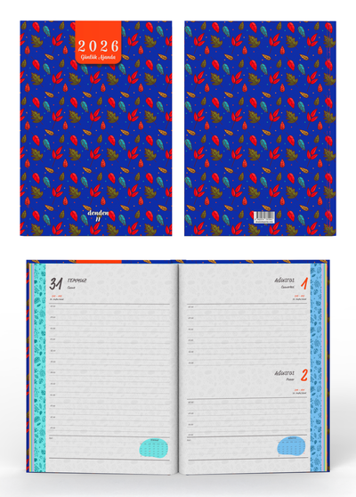 Denden 2026 Günlük Ajanda Yapraklar Mavi