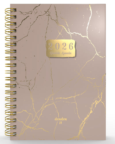 Denden Spiralli 2026 Günlük Ajanda Mermer Bej