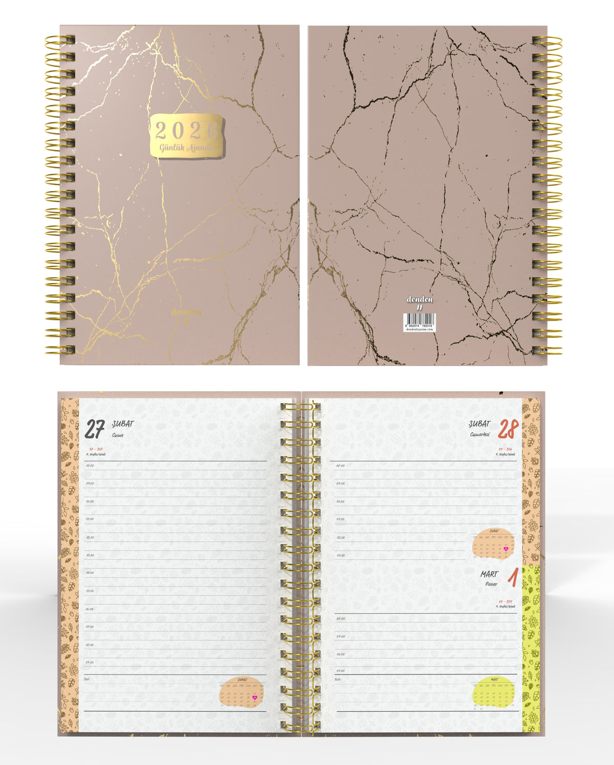 Denden Spiralli 2026 Günlük Ajanda Mermer Bej - görünüm 2 / 6