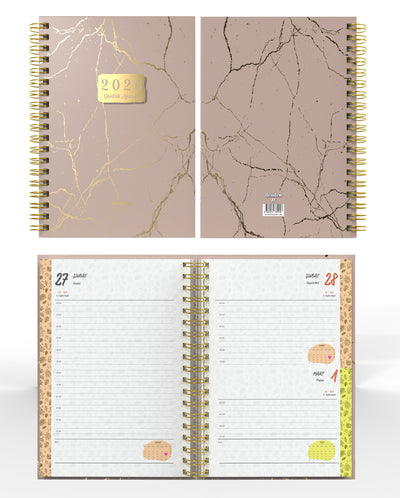 Denden Spiralli 2026 Günlük Ajanda Mermer Bej
