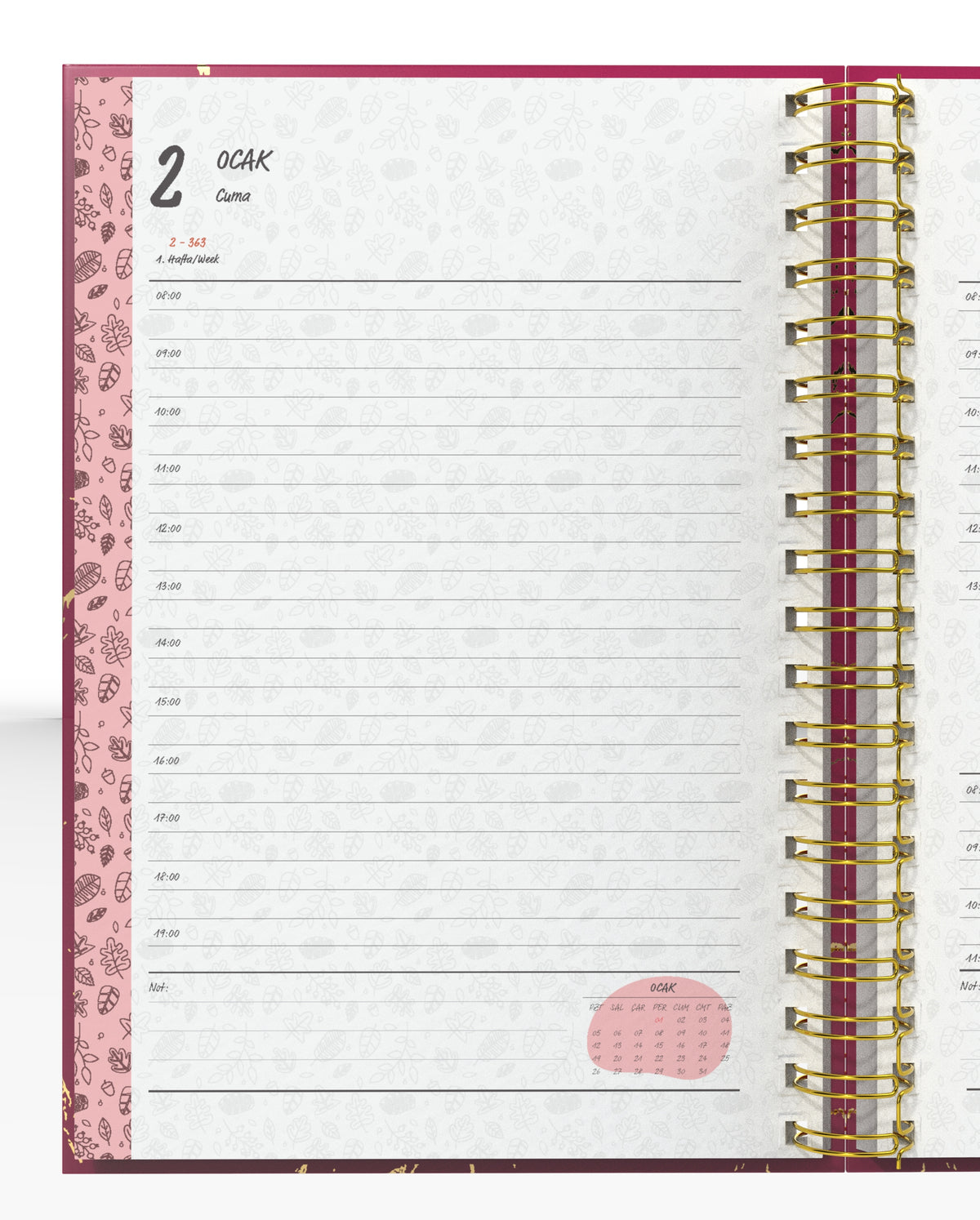 Denden Spiralli 2026 Günlük Ajanda Mermer Kırmızı - görünüm 4 / 6