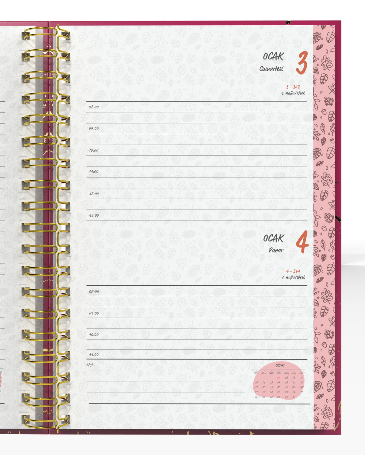 Denden Spiralli 2026 Günlük Ajanda Mermer Kırmızı - görünüm 5 / 6