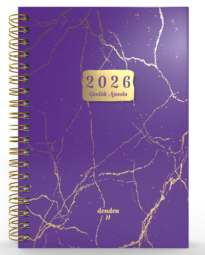 Denden Spiralli 2026 Günlük Ajanda Mermer Mor