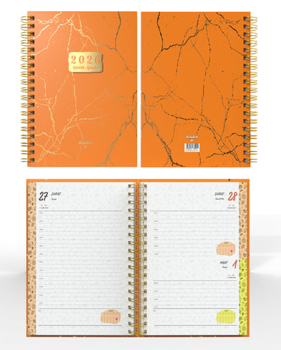 Denden Spiralli 2026 Günlük Ajanda Mermer Turuncu