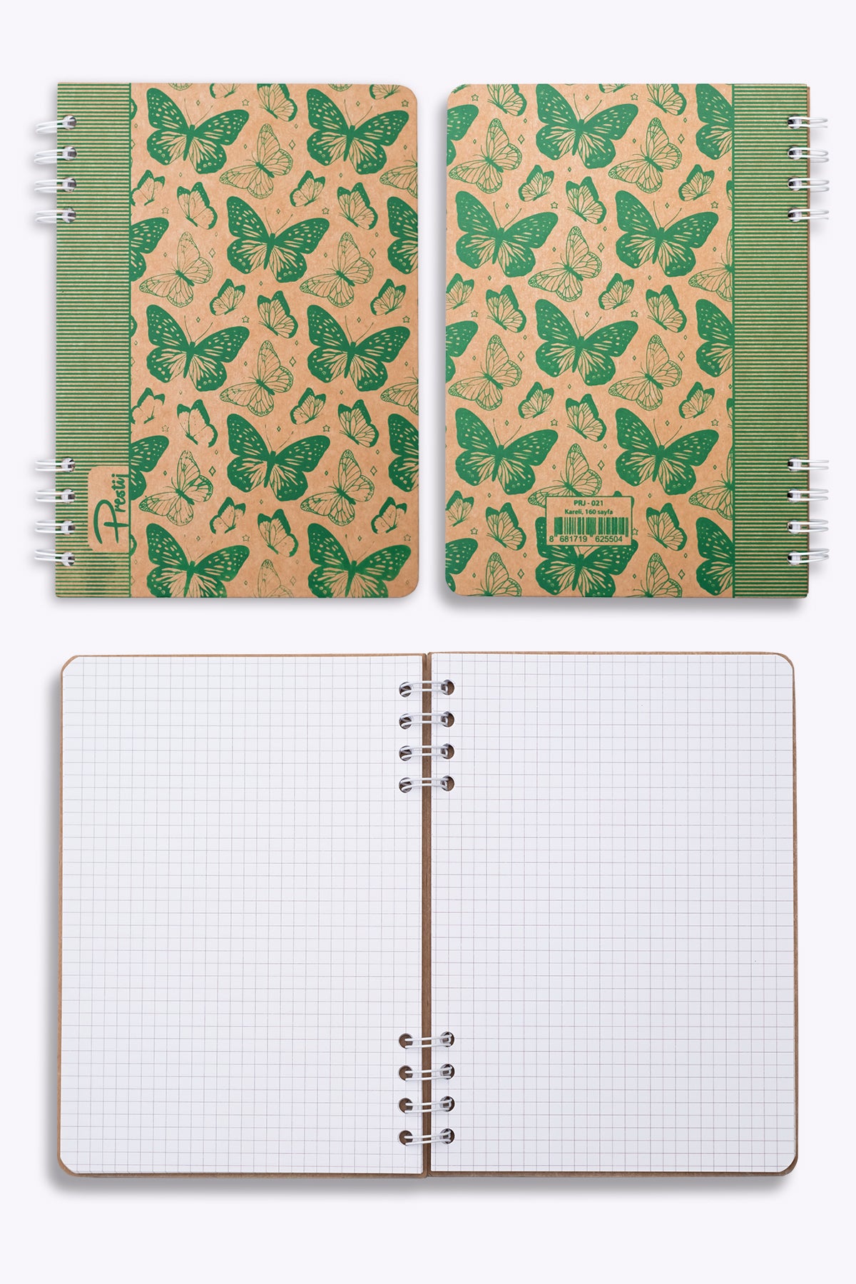 Prestij Butterfly Kraft Kareli Defter - görünüm 3 / 4