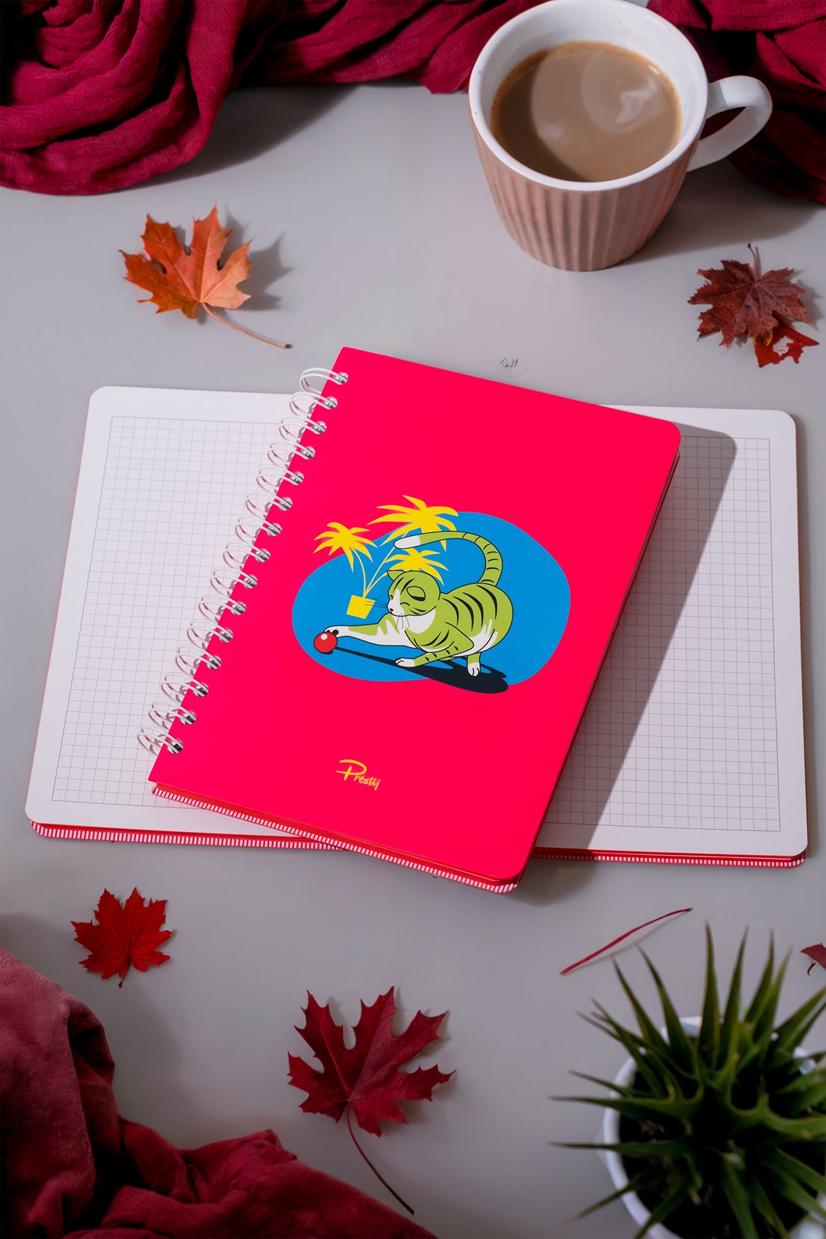Prestij Cute Cat Neon Pembe Spiralli Kareli Defter - görünüm 1 / 5