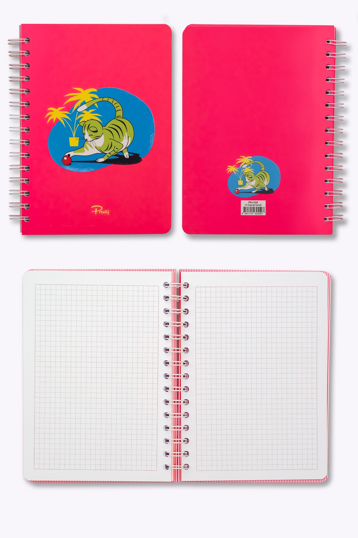 Prestij Cute Cat Neon Pembe Spiralli Kareli Defter - görünüm 3 / 5