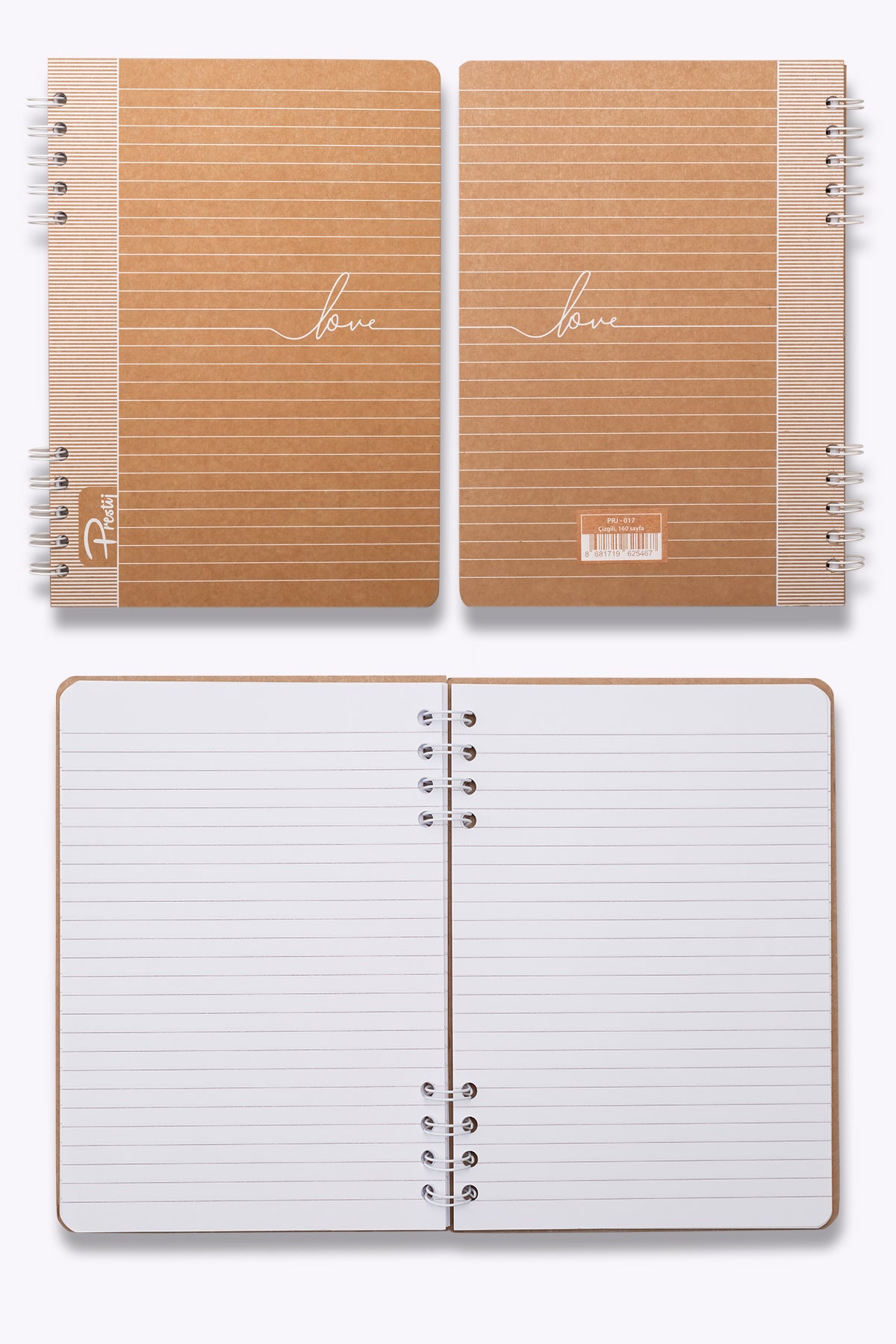 Prestij Love Kraft Çizgili Defter 17x24 - görünüm 3 / 4