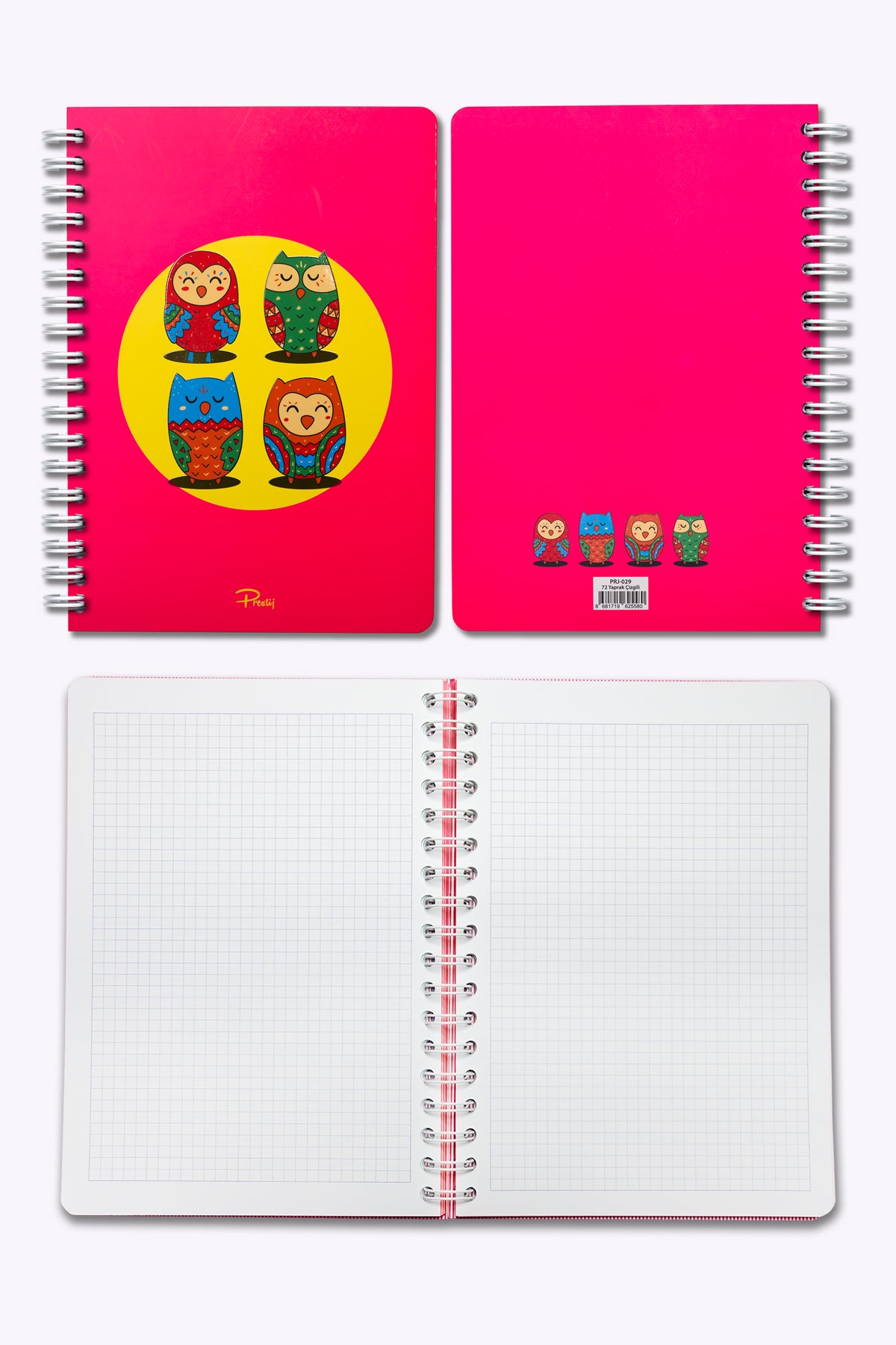Prestij Owls Neon Pembe Kareli Defter 17x24 - görünüm 2 / 4