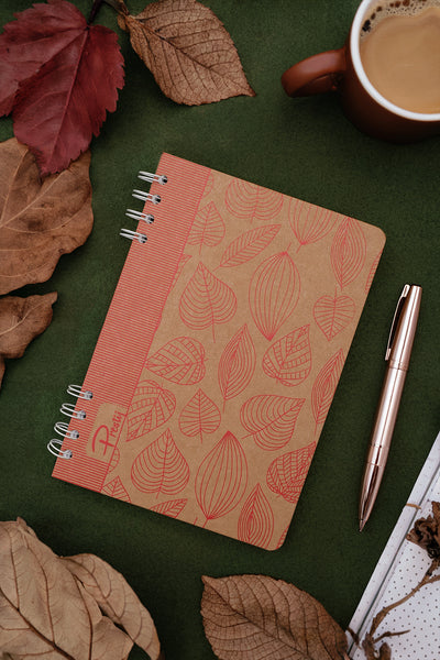 Prestij Red Leaves Kraft Çizgili Defter