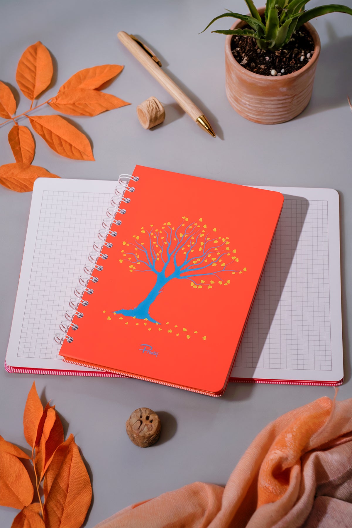 Prestij Tree Of Love Neon Turuncu Spiralli Kareli Defter - görünüm 1 / 5