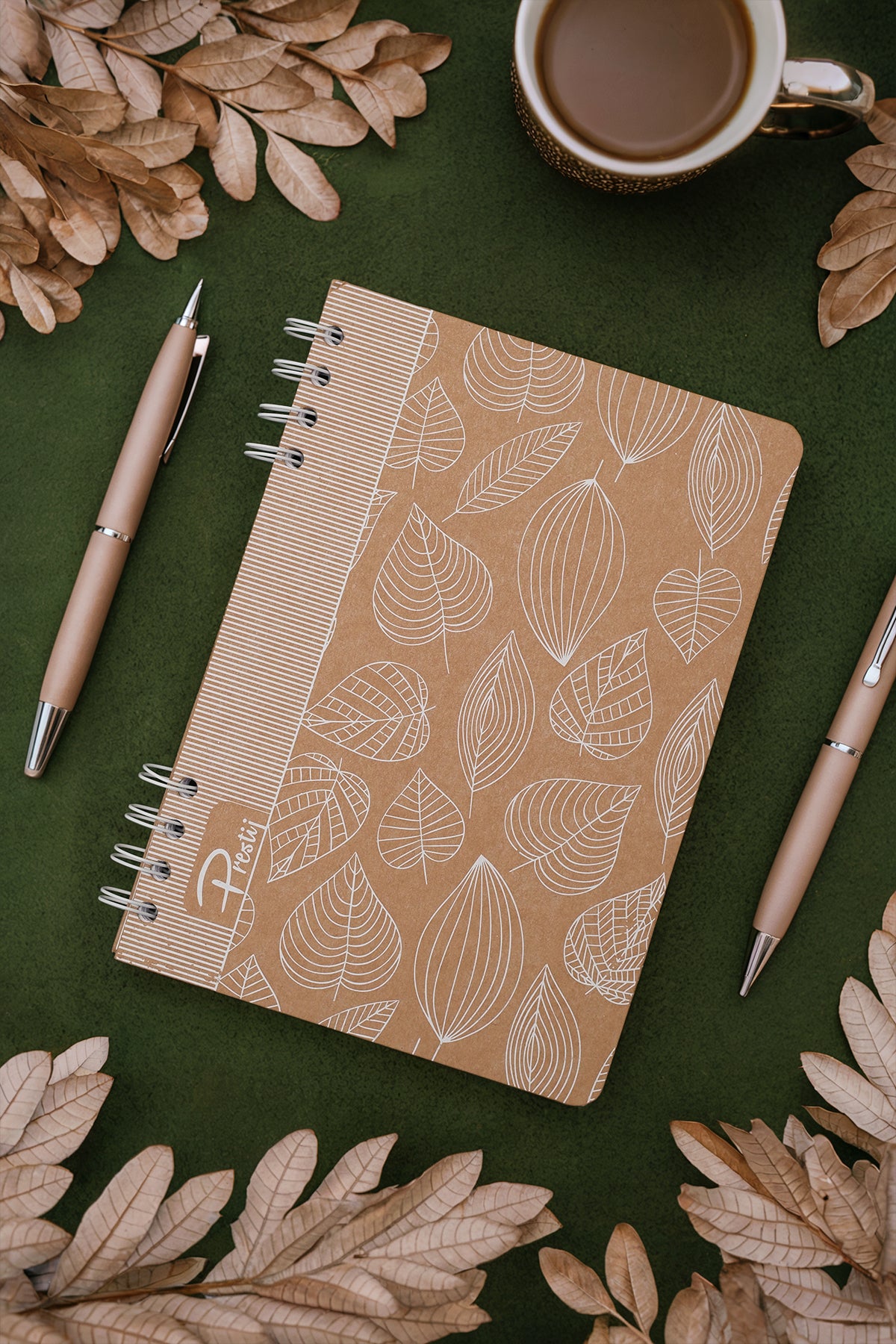 Prestij White Leaves Kraft Çizgili Defter - görünüm 1 / 4