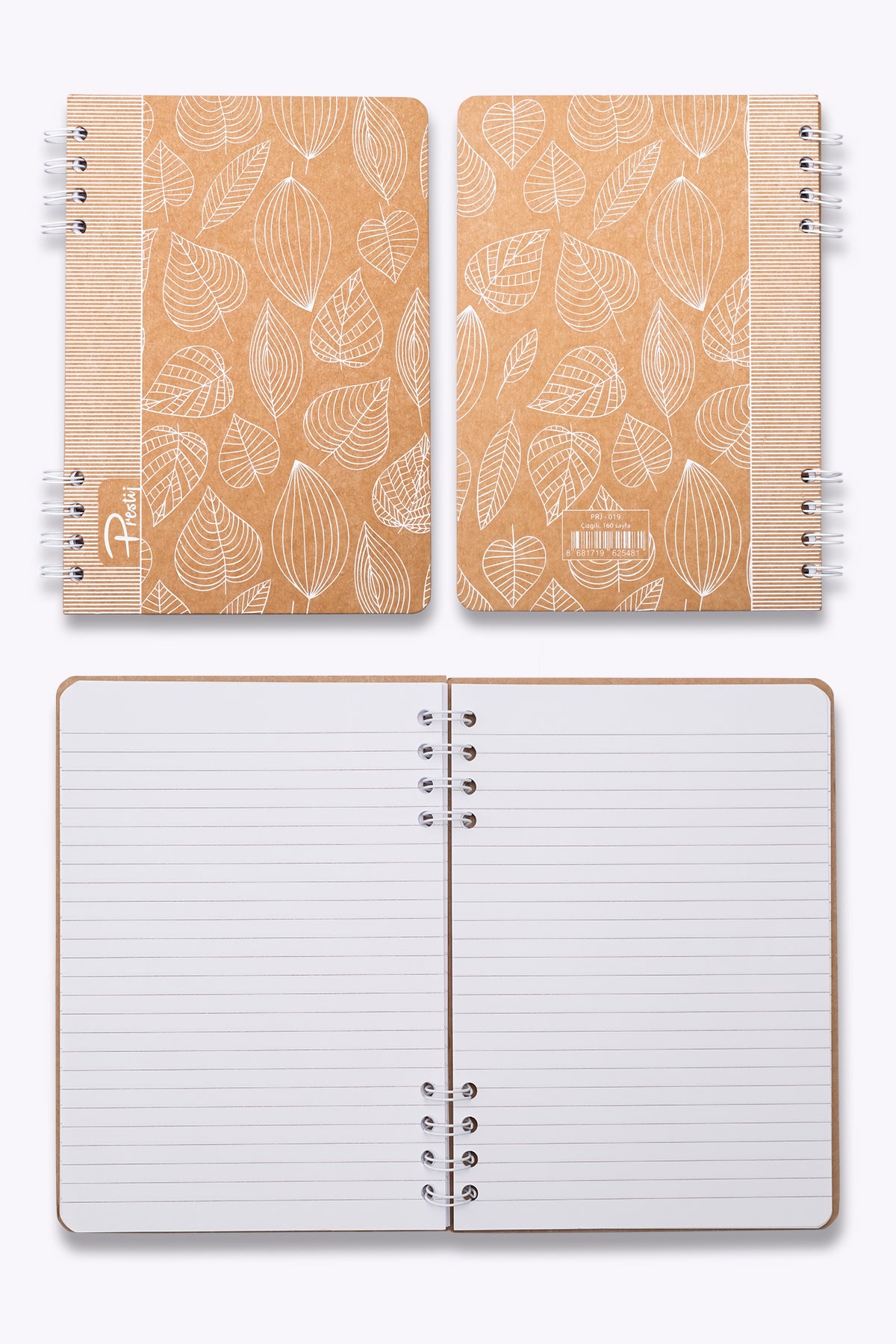 Prestij White Leaves Kraft Çizgili Defter - görünüm 3 / 4