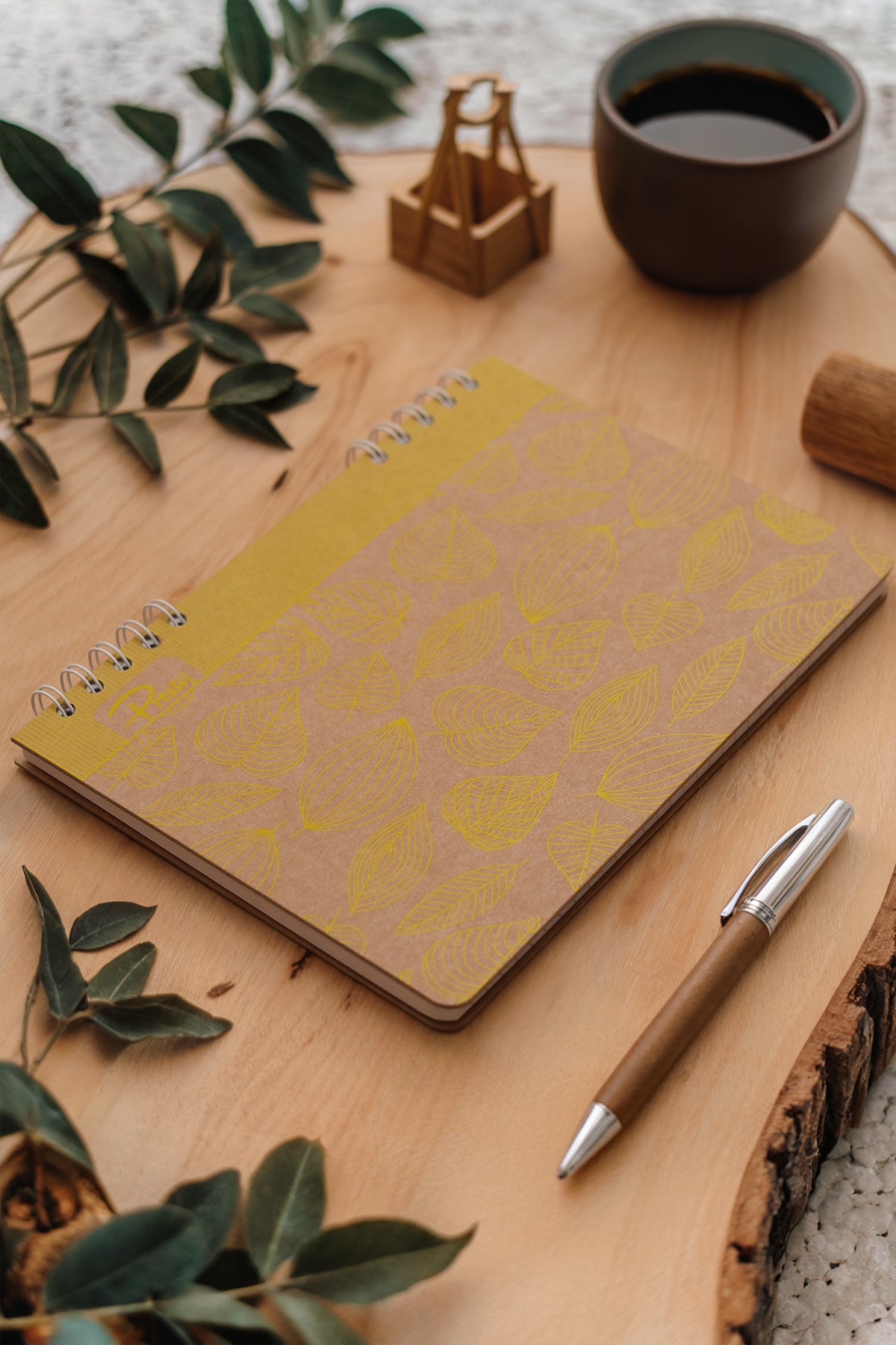 Prestij Yellow Leaves Kraft Çizgili Defter 17x24 - görünüm 1 / 4