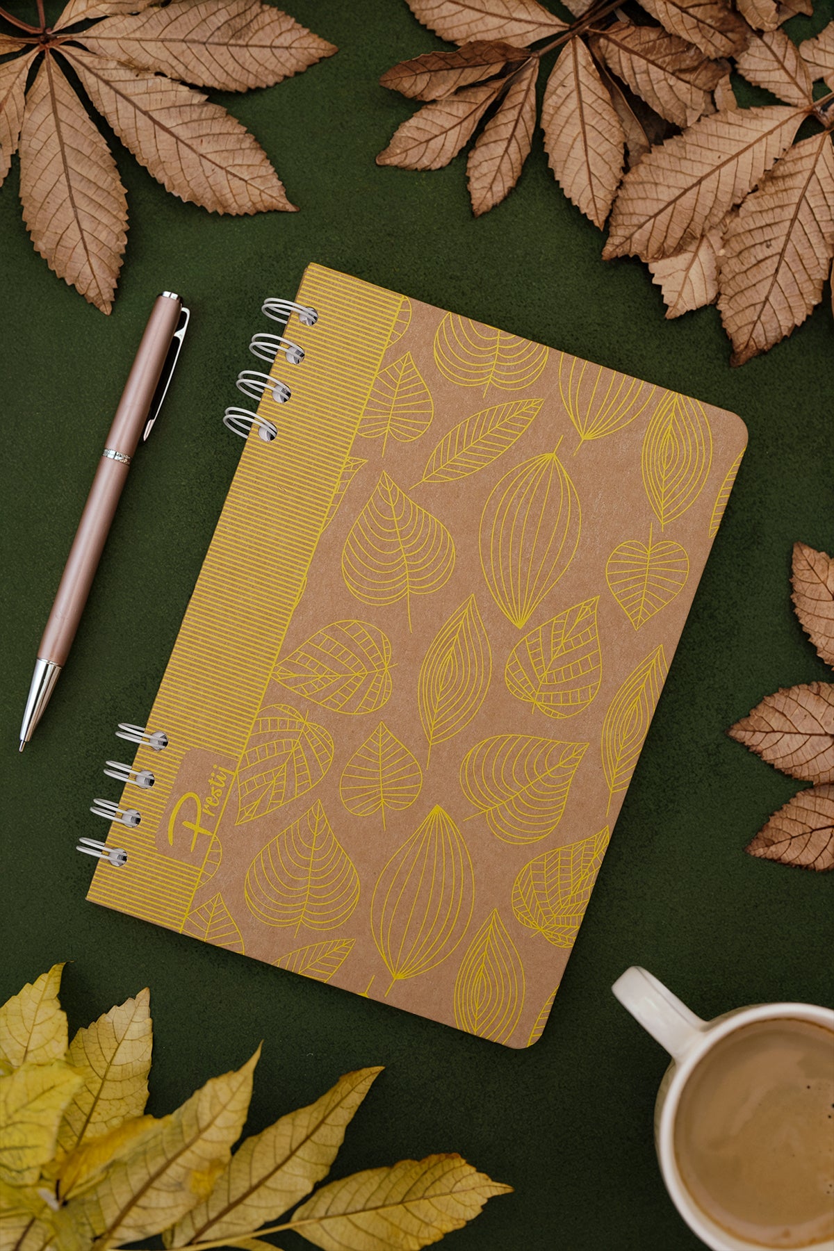 Prestij Yellow Leaves Kraft Çizgili Defter - görünüm 1 / 4