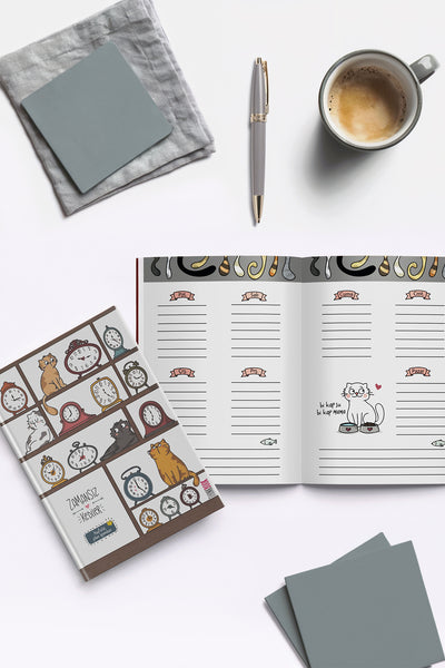 Thinkbook Zamansız Kedi Kitaplık  Zamansız Ajanda, 15x21.5 cm